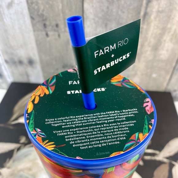 NWT Starbucks Farm Rio Limited Edition Blue Multicolor Banana Print Tumbler. - Picture 7 of 13
